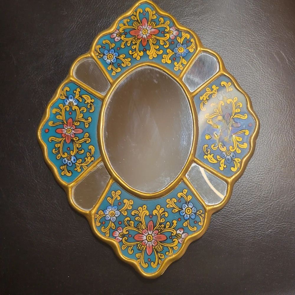 Peruvian Mid-Century Hand-Painted Wooden Wall Mirror